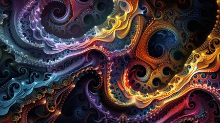 Obraz premium Colorful fractal patterns intertwine in a mesmerizing abstract background with vivid colors and intricate designs.