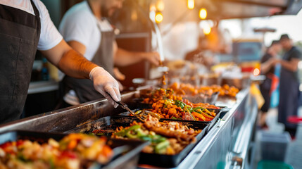 Halal food trucks offering diverse cuisines