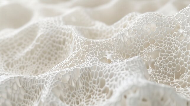 Macro shot of intricate white porous structure. natural formations, organic patterns, detailed texture