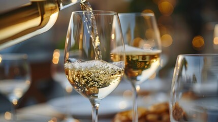 Elegant Wine Pouring Scene. Sophisticated and stylish pouring of white wine