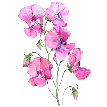 pink sweet pea flowers watercolor painting clip art preview