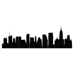 Black and white silhouette of a city skyline.
