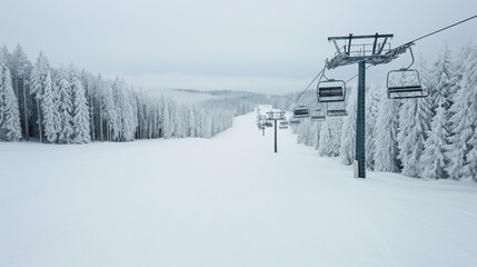 Ski Lift in Snowy Landscape 