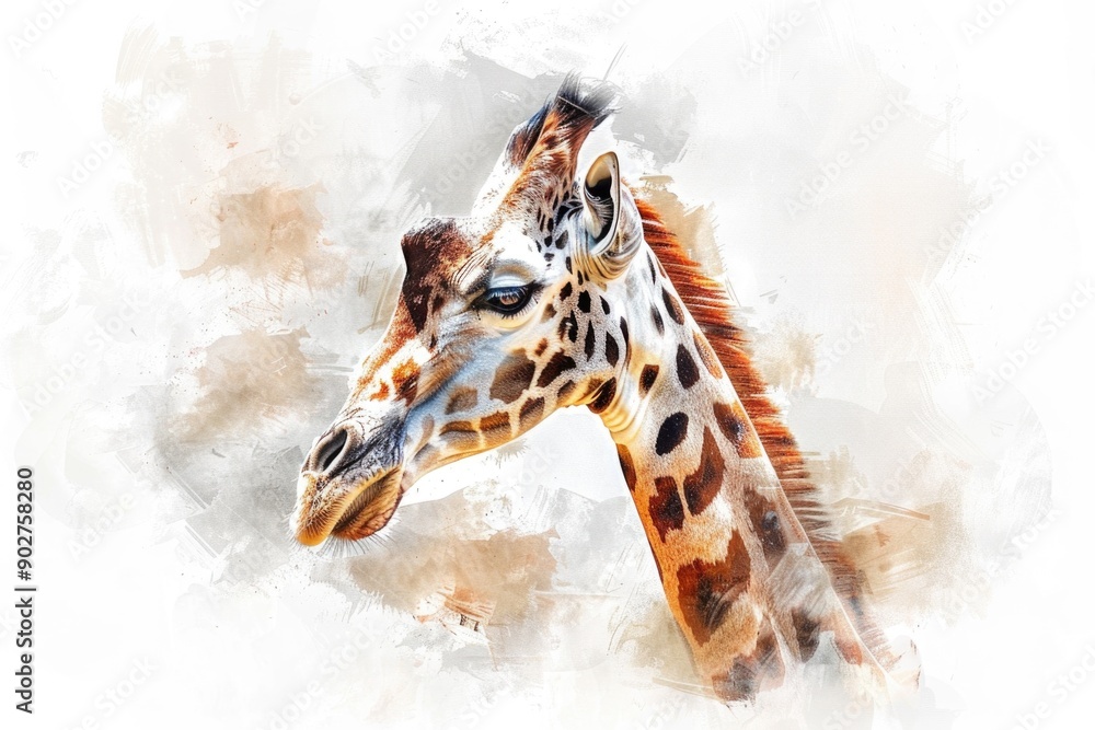 Wall mural close-up of a giraffe's head and neck, perfect for illustrating nature or wildlife themes