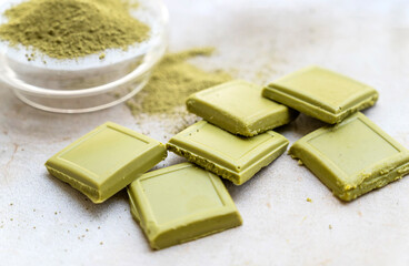 Green chocolate with matcha powder