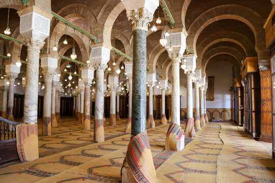Zitouna mosque or Al-Zaytuna Mosque - Tunis, Historical Mosque interior and details view