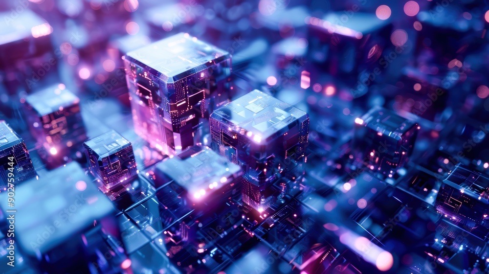 Aufkleber futuristic metaverse digital cubes and blocks, interconnected in a complex network, symbolizing adva