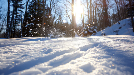 Obraz premium Snow shaking off of trees into the sunlight at the Root Glen 