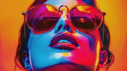 Fototapeta premium A woman wearing sunglasses against a bright and colorful background