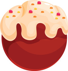 Round cake with white icing dripping and colorful sprinkles on top, isolated on a white background