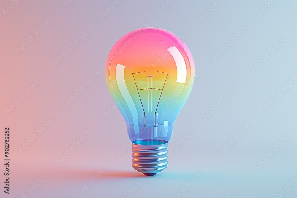 Poster pink and yellow lightbulb with gradient background highlighting modern design and creativity.