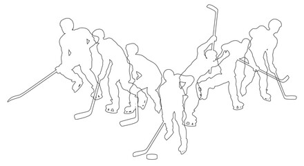 Silhouette ice hockey player set. Active sports people healthy players fitness silhouettes concept.