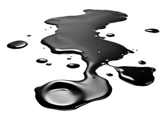 Black oil spill puddle flowing on white background