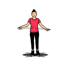 women exercise jump rope cartoon vector illustration