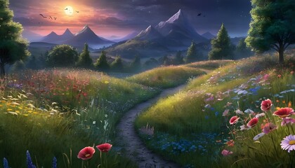 Dreamscape Meadows: A field where flowers and grasses move in rhythm with the dreams of those who sleep nearby, changing shape and color based on their fantasies.


