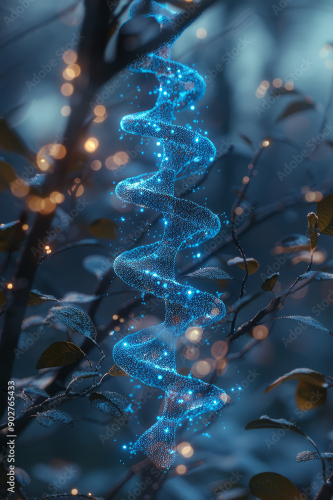 Poster elegant representation of a genetic blueprint projected in the air, highlighting the technical aspec