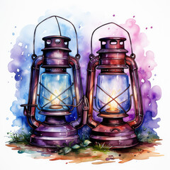 Watercolor Camping lanter, clipart Illustration, Generative Ai