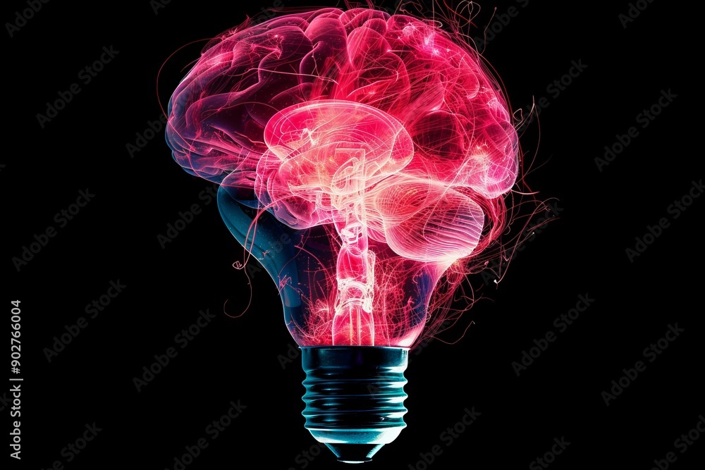 Poster abstract brain lightbulb with neural connections showcasing creative thinking and innovation.