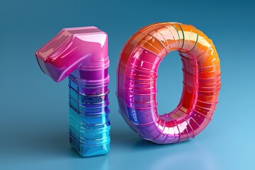 A colorful balloon number 10 is floating on a blue background