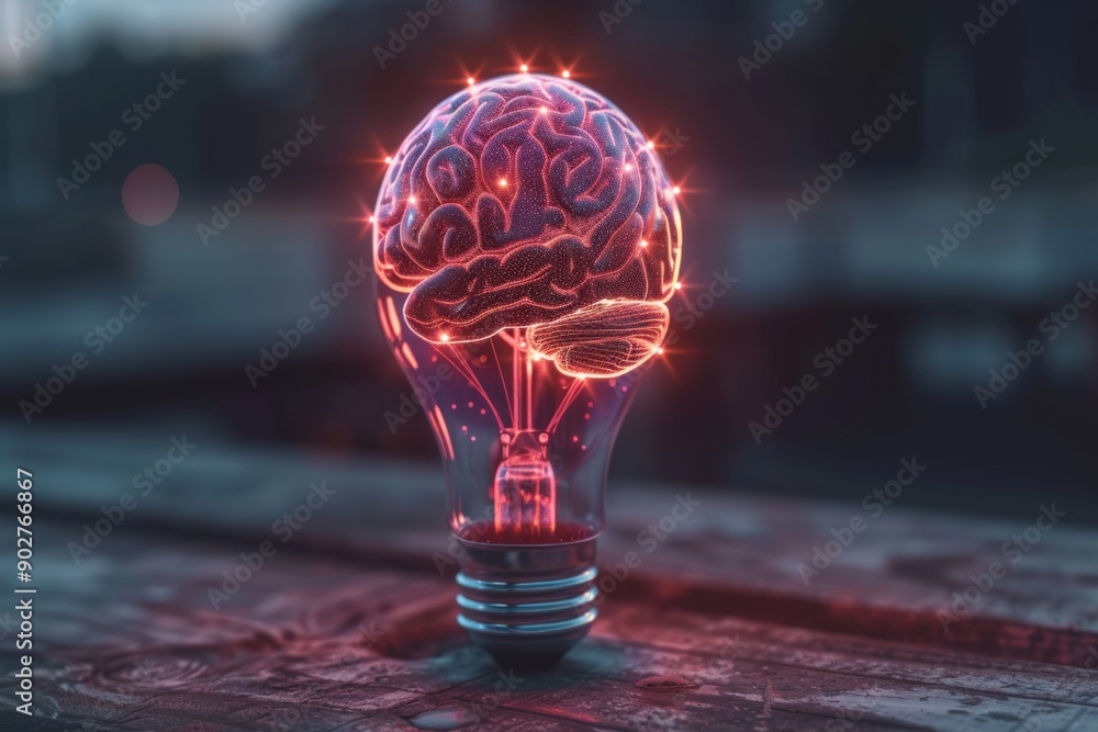 Aufkleber lightbulb with glowing brain filament representing creative thinking and modern innovation.