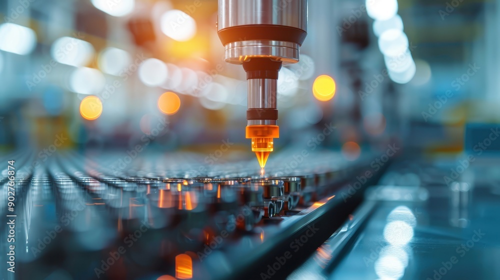 Poster a detailed view of advanced cnc machinery operating in a high-tech factory environment, showcasing s