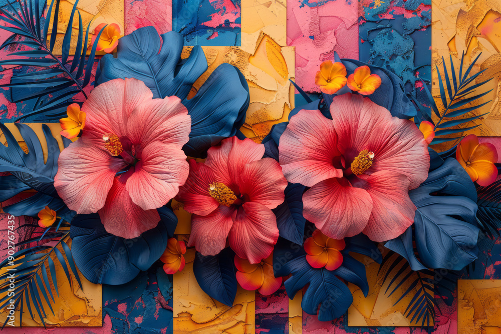Poster clean image of overlapping geometric and floral shapes, creating a harmonious retro psychedelic comp