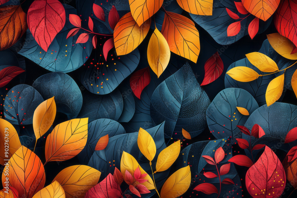 Poster sleek design showcasing abstract geometric shapes intertwined with retro floral and leaf patterns in