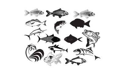 Fishes Vector bundle, Clipart, Silhouette, Vector, icons, illustration, design.