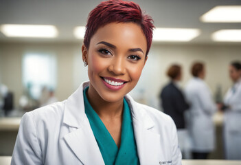 Fototapeta premium Portrait of mature woman doctor and looking at camera. Confident and Friendly doctor at a medical clinic.