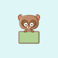 Cute brown bear hold blank space board banner kawaii chibi character mascot illustration outline style