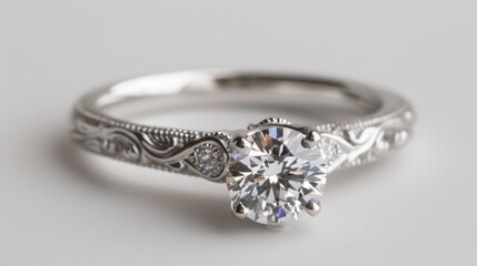 Diamond Engagement Ring with Filigree Design.