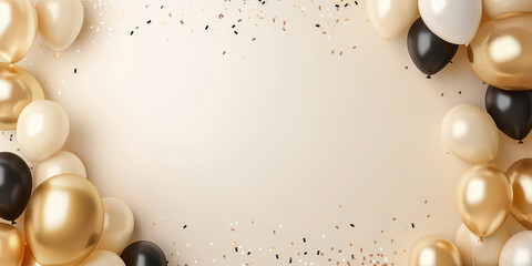 luxury gold balloon background with copy space, Christmas new-year graduation birthday celebration banner poster booklet border frame, business opening sale discount ad with empty place