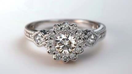 Diamond Engagement Ring with Flower Design.