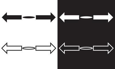 Vector distance icon. Two opposite horizontal arrows Isolated on white and black background. Flat stretch icon. vector illustration. EPS 10