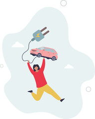 Sustainable transport concept .showing benefits of electric transportation.electric car and charging.flat design.illustration with people.