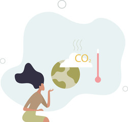 reducing CO2 emission by using green energy .flat design.illustration with people.