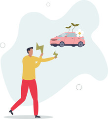 Sustainable transport concept .showing benefits of electric transportation.flat design.illustration with people.