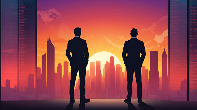 Silhouette businessman  standing and loook at the buildings.