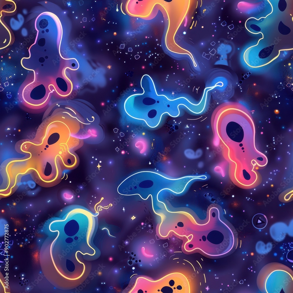 Wall mural vibrant abstract cosmic background with neon amoeba shapes