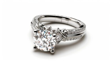 Diamond Engagement Ring on White Background.