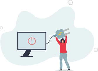 switch device to standby mode. Power save concept.flat design.illustration with people.