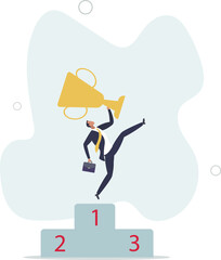Business winning first place, success or victory, award winner or achievement, champion trophy or career success concept.flat design.illustration with people.