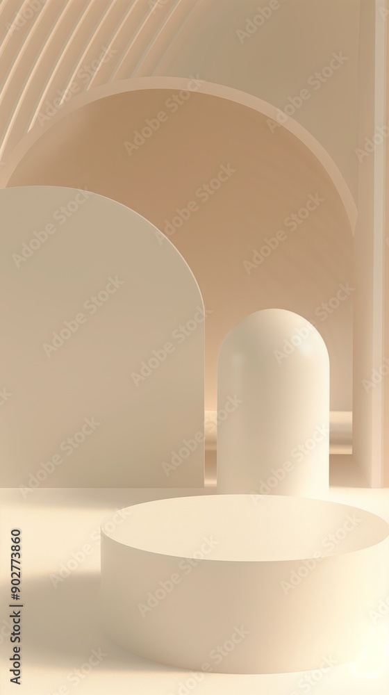 Poster minimalistic abstract composition with smooth geometric shapes in neutral tones.