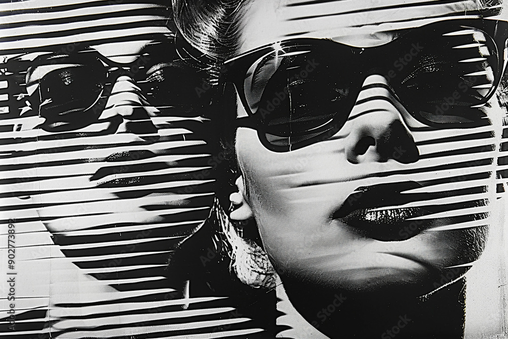 Canvas Prints Black and white portrait of a woman in style of films in noir with light through blinds generative AI