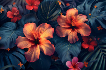 Obraz premium Clean depiction of abstract geometric shapes and detailed floral patterns, producing a harmonious retro composition,