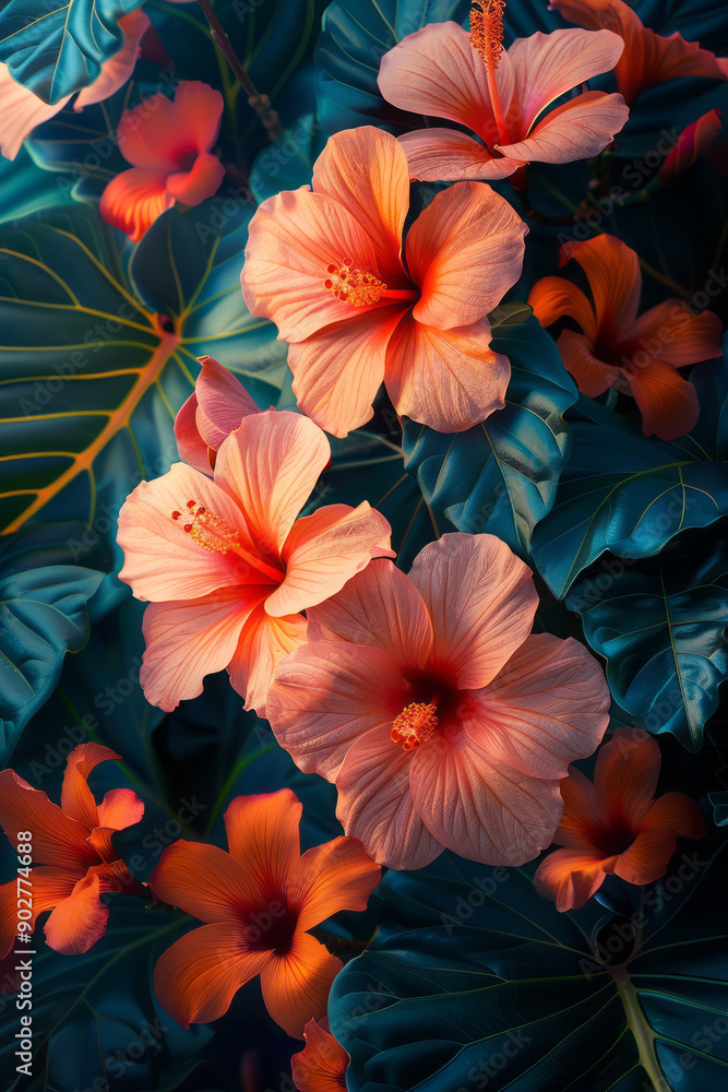 Poster sleek design featuring dynamic geometric blocks and colorful flower patterns, producing an eye-catch