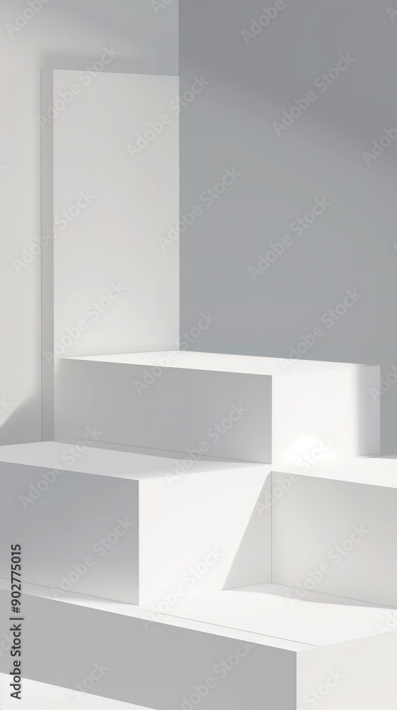 Poster minimalistic white geometric blocks against a gray background creating a modern abstract composition