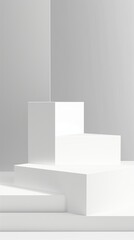 Minimalist white geometric structures against a gray background, showcasing clean lines and modern design.