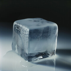 Ice cube, transparent, melt, neutral gray background, melting, water, glass, crystal, liquid, freeze. 3D render design concept.