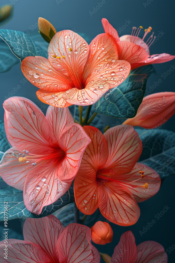Poster clean depiction of overlapping geometric blocks and colorful flower motifs, producing a striking com